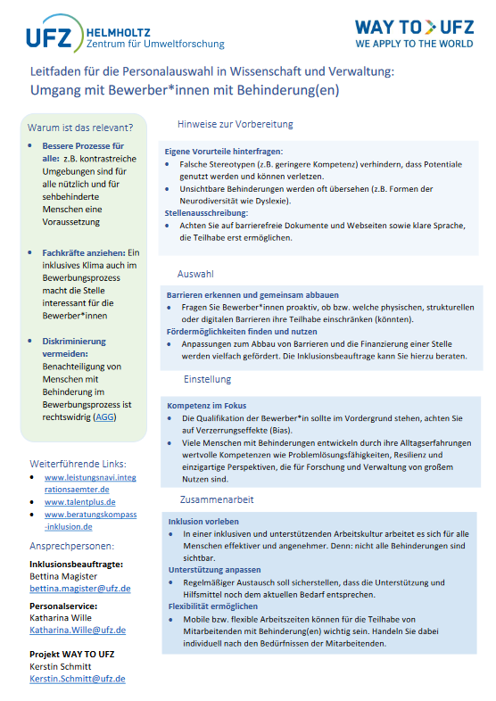 Leitfaden f&uuml;r die Personalauswahl in Wissenschaft und Verwaltung: Umgang mit Bewerber*innen mit Behinderung(en)